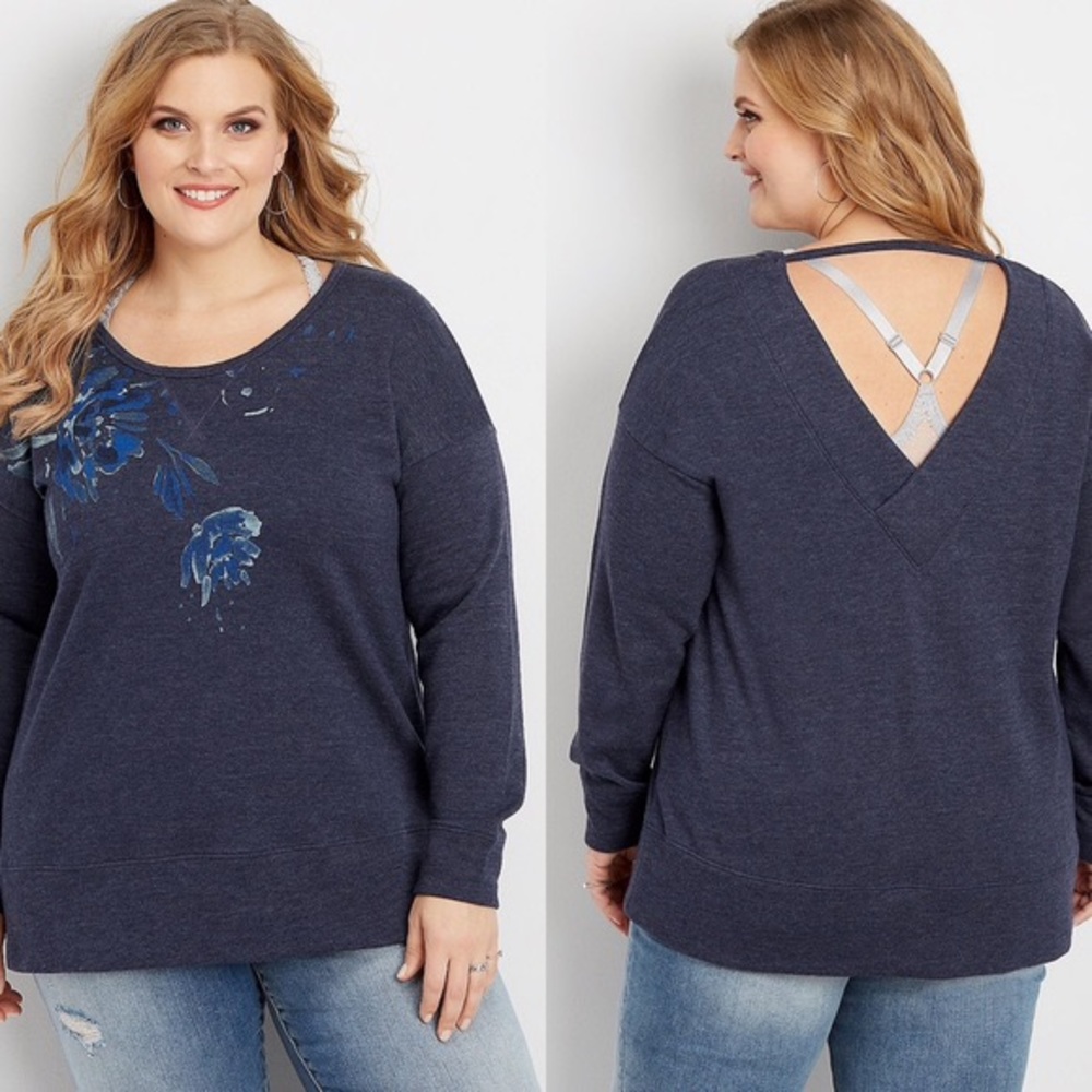 Deep V Back Floral Sweatshirt